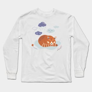 Cute poster with sleeping red panda and clouds Long Sleeve T-Shirt